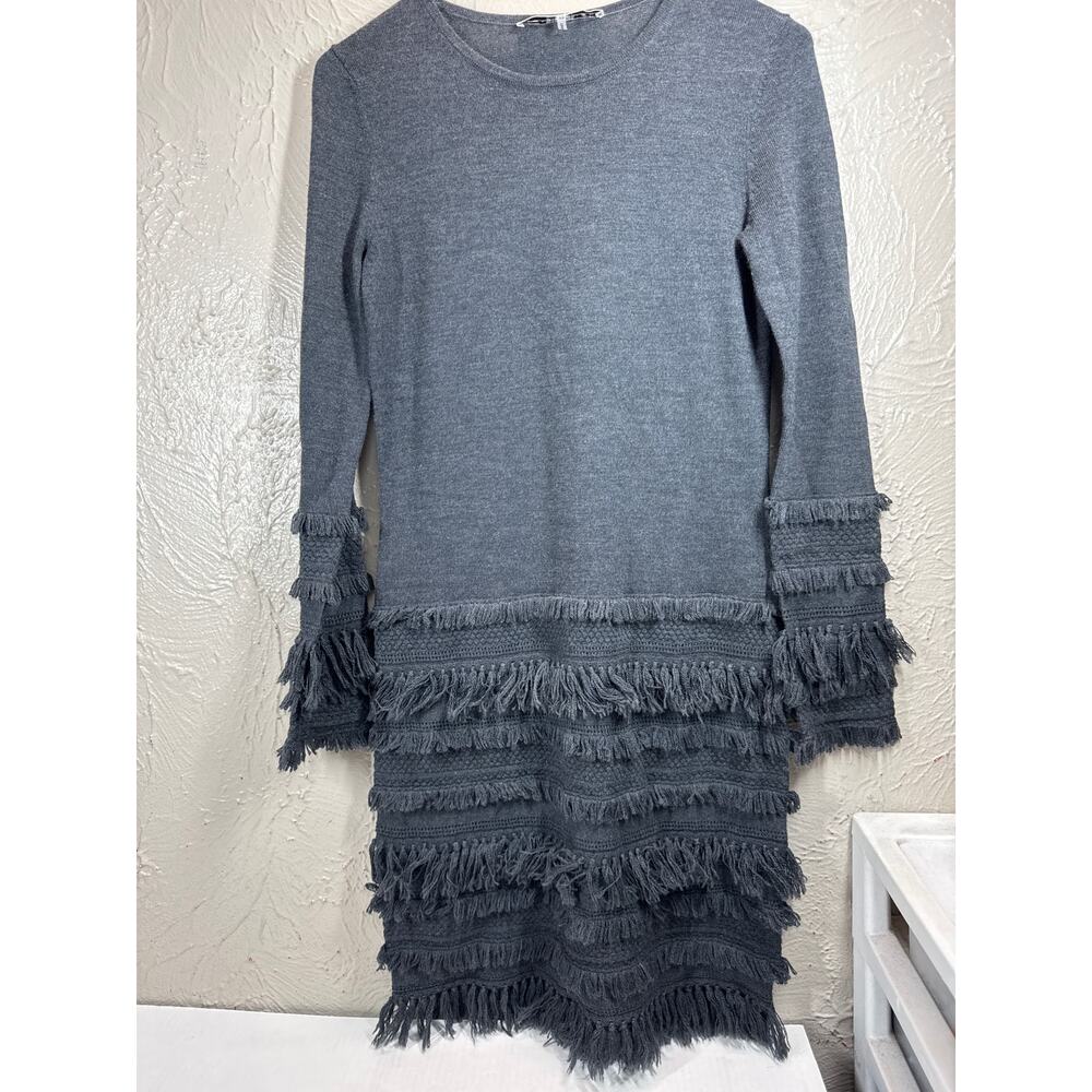 Trina Turk Charcoal Fringe Sass Merino Wool Sweater Dress Size XS Extra Small